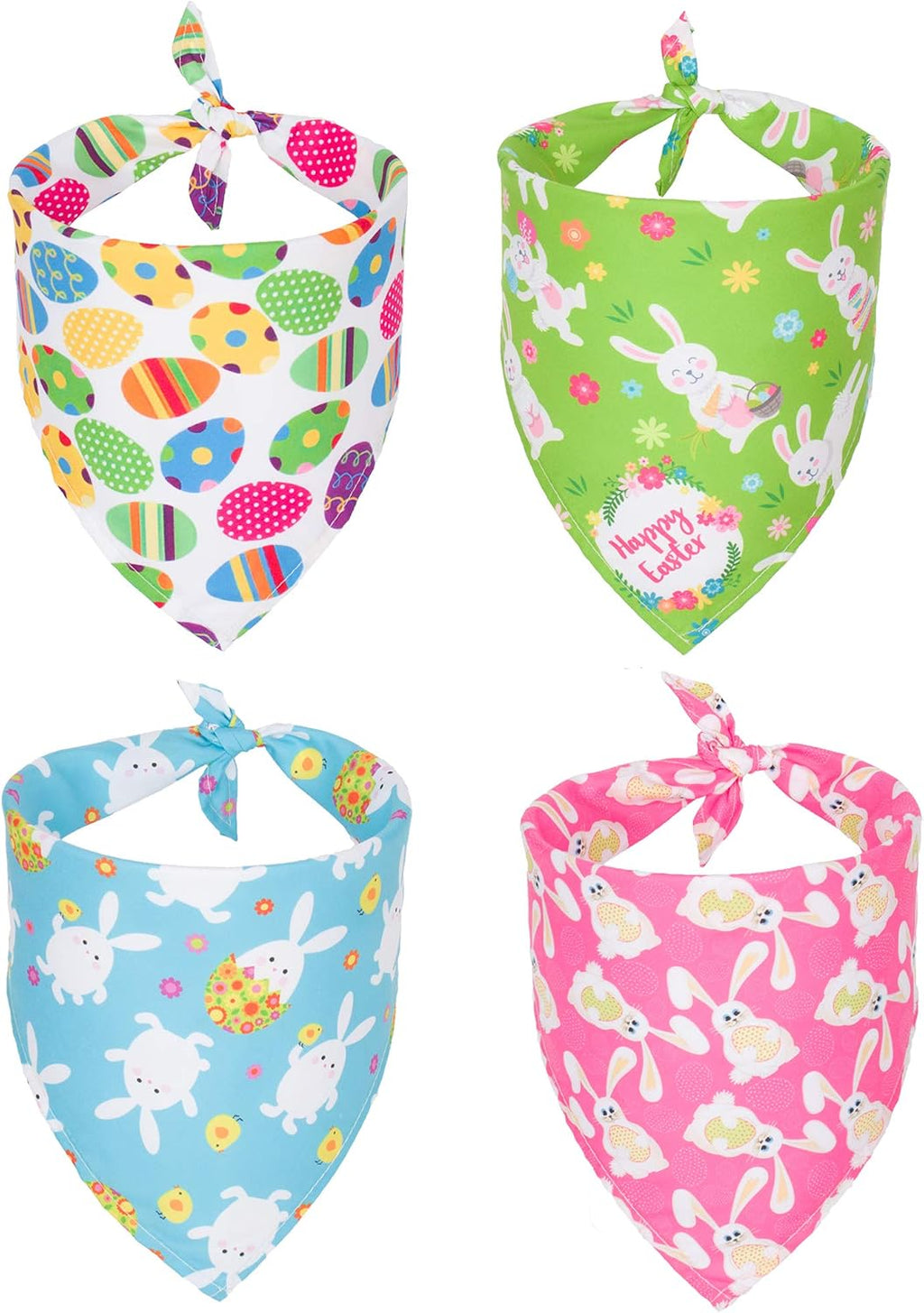 ADOGGYGO 4 Pack Easter Dog Bandana Triangle Dog Scarf Rabbit Easter Egg Pattern Pet Bandana for Medium Large Dogs Pets (Large)