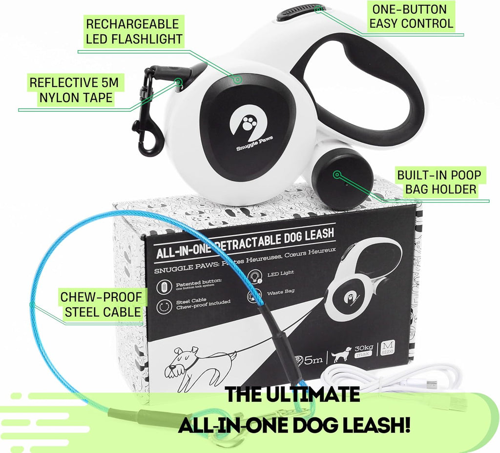 Snuggle Paws All-in-One Heavy Duty Retractable Dog Leash for Medium Dogs