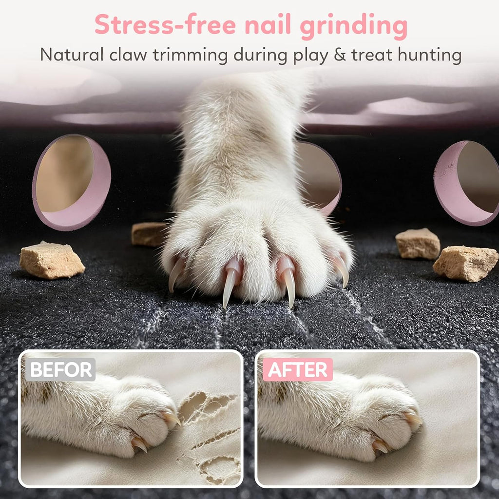 【Large&Thicken Oak 】Cat Nail File Scratcher Puzzle Box,High-Density Furniture Grade Oak,Porous Design,Stimulate Cat Exploratory &Slow Down Eat Speed;Built In Frosted Paper,Polish Their Nail While Play