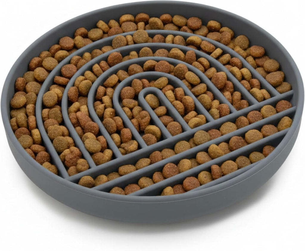 Slow Feeder Dog Bowl - Silicone Dog Bowl, Large, 9.5" x 1.5" - Charcoal