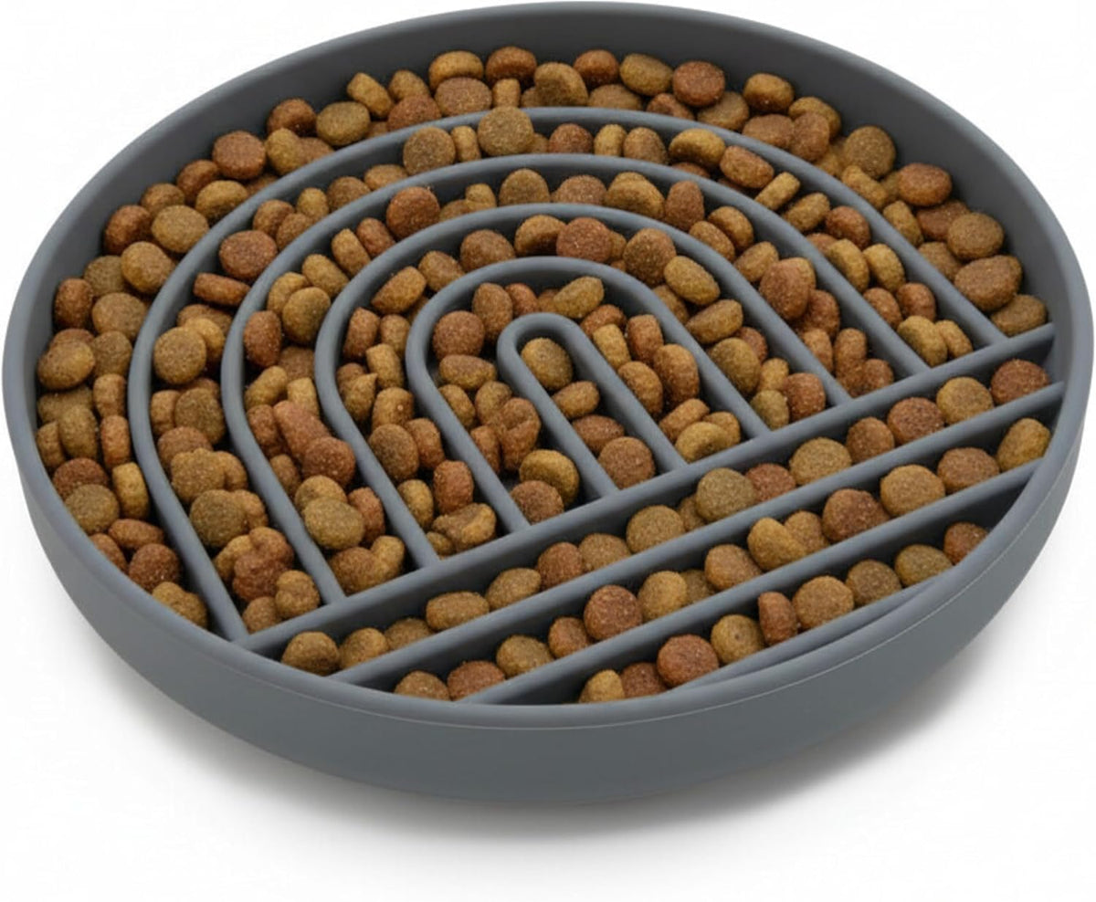 Slow Feeder Dog Bowl - Silicone Dog Bowl, Large, 9.5" x 1.5" - Charcoal