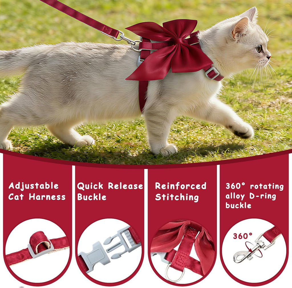 Tensho Red Bow Cat Harness and Leash Set, Escape Proof, M