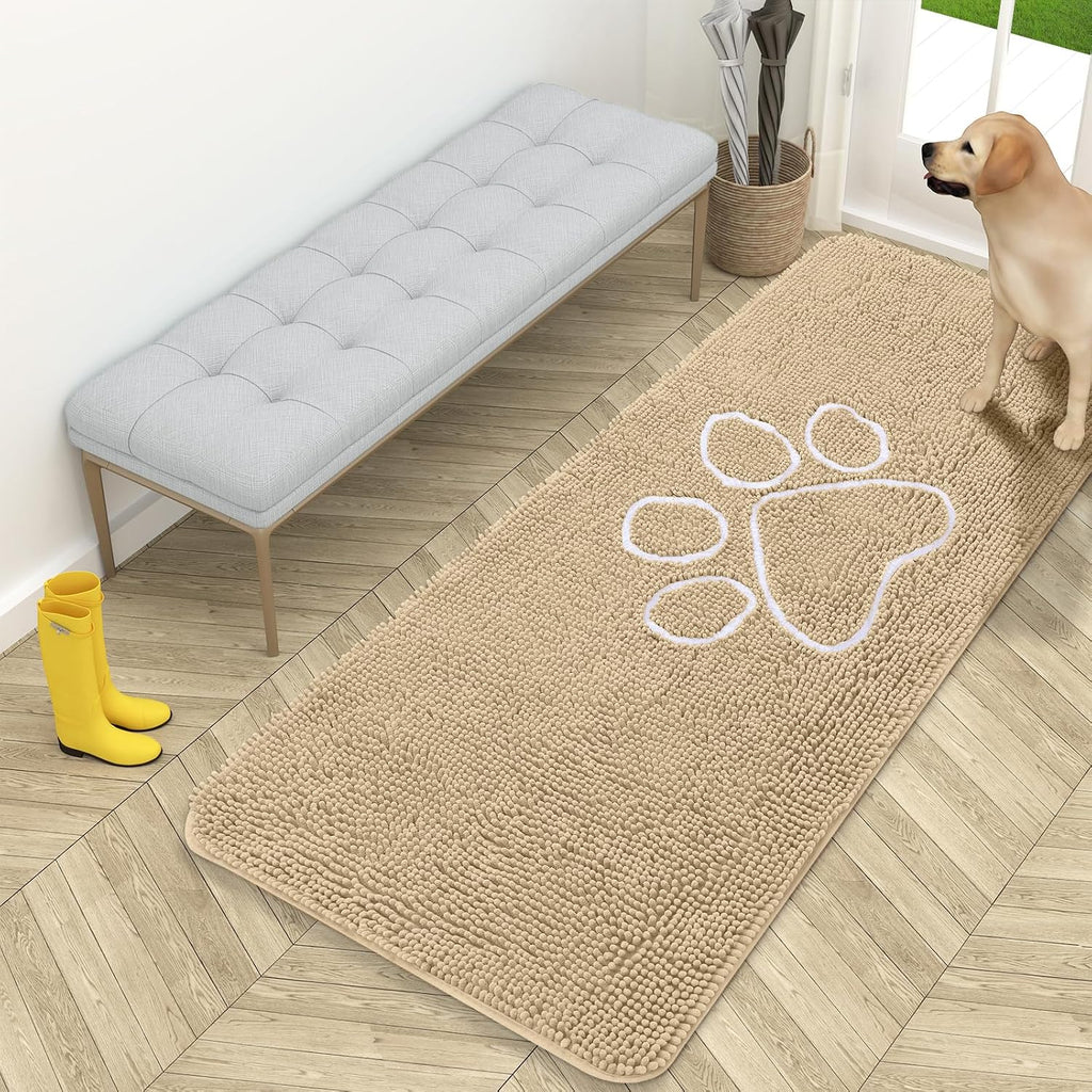 OLANLY Dog Door Mat for Muddy Paws 59x24, Paw Print Design Chenille Mud Mat