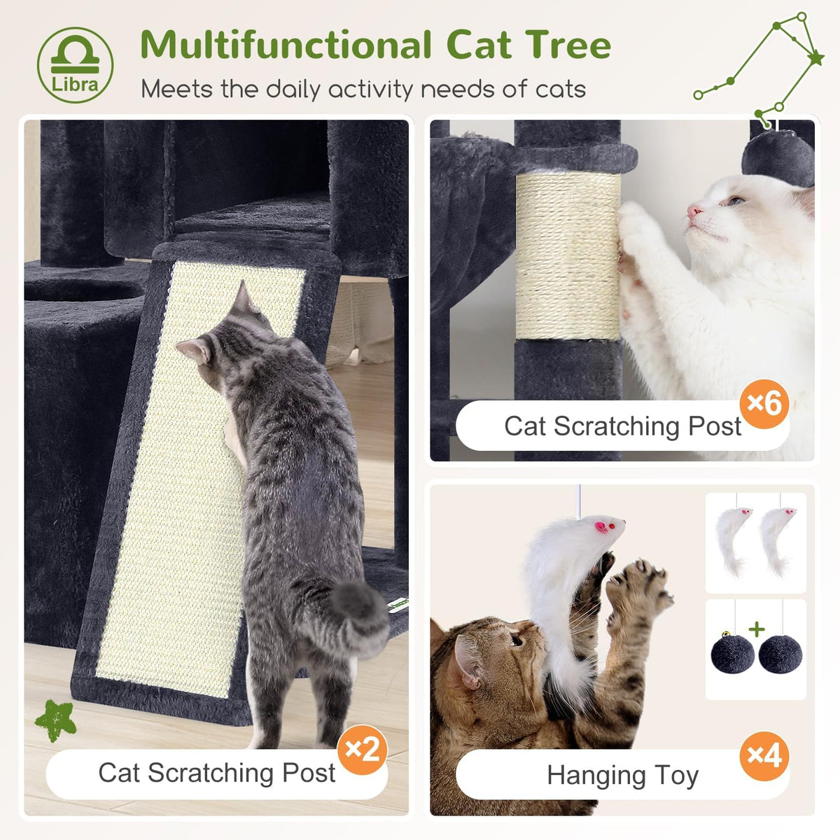 Globlazer Z78 Heavy Duty Cat Tree for 20lbs Large Adult Cats, Dark Grey