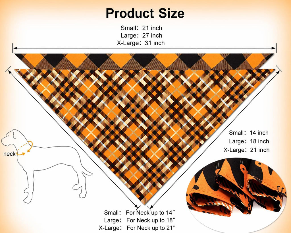 Fall Dog Bandanas 2PCS Halloween Pumpkin Spider Web XLarge Dogs
