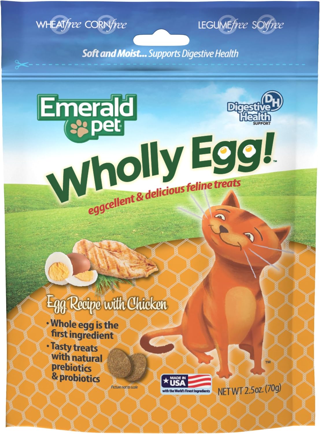 Emerald Pet Wholly Egg Cat Treats for Digestive Health – Soft & Moist Chicken Cat Treats with Natural Prebiotics & Probiotics – Supports Gut Health, 2.5 oz