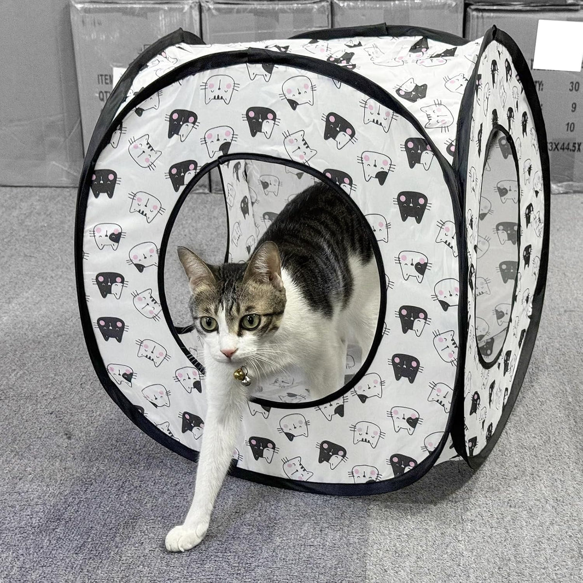Andiker Cat Tent, 3 Holes Safe and Strong Cute Cats Tunnel Collapsible Easy to Carry Cat House for Indoor Cats Kittens Hiding Playing Training Sleeping (Square Black)
