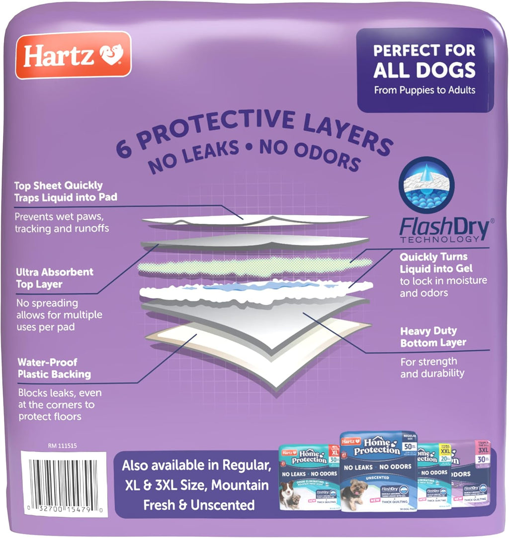 Hartz Home Protection Super Absorbent Odor Eliminating Lavender Scented No Leak Dog Pads, XXL 20 Count (Pack of 3)