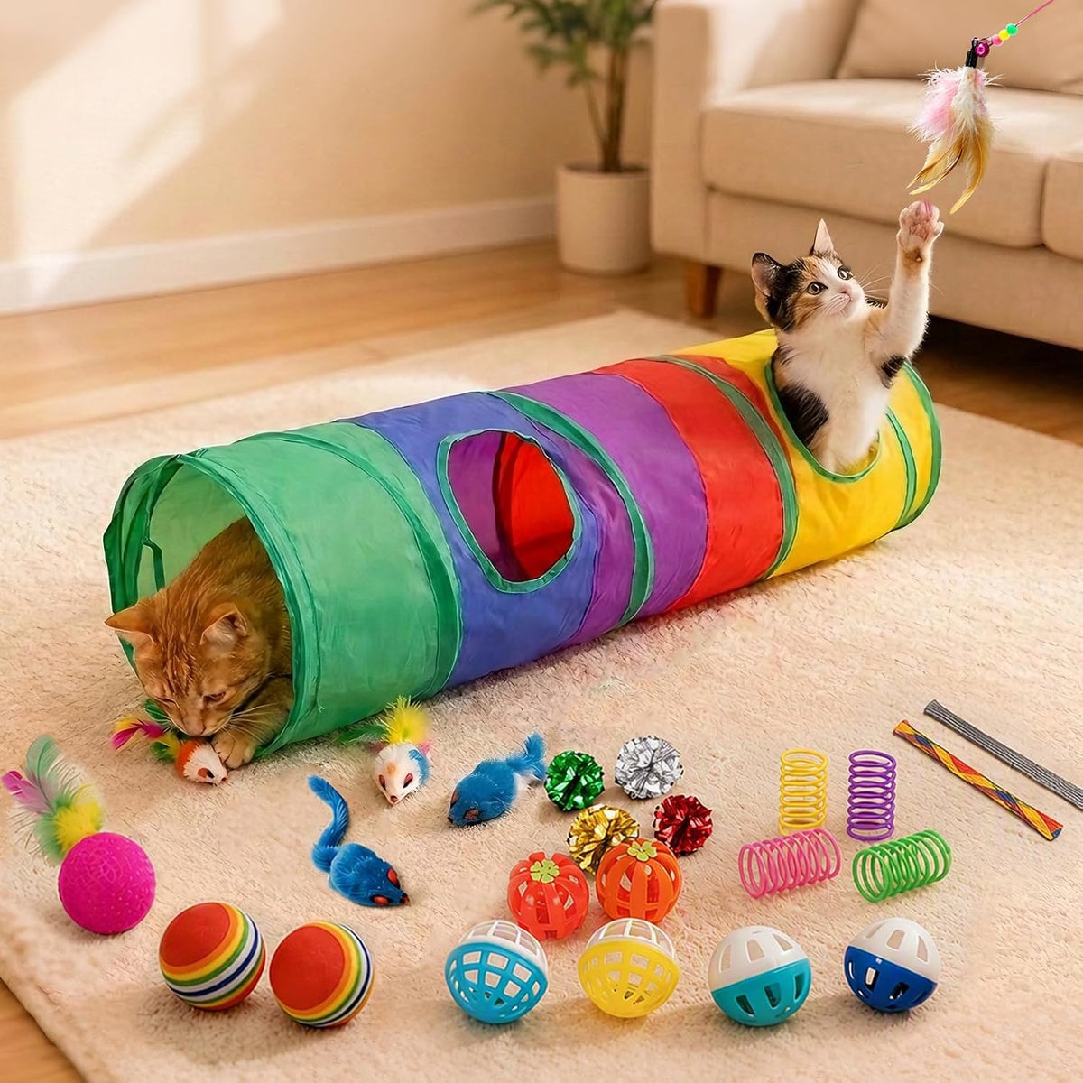 iCAGY 25 Pcs Cat Toys Set, Cat Tunnel Toy for Indoor Cats, Kittens