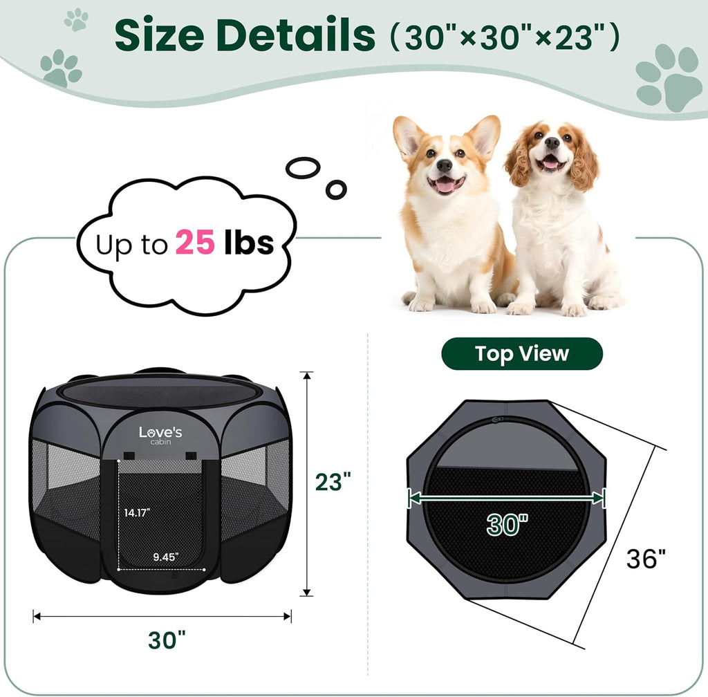 Love's cabin Pet Puppy Dog Playpen, Medium Dog Tent Crates Cage Indoor/Outdoor, Portable Playpen for Cat, Foldable Pop Up Dog Kennel Playpen with Carring Case, Removable Zipper Top, Dark Grey