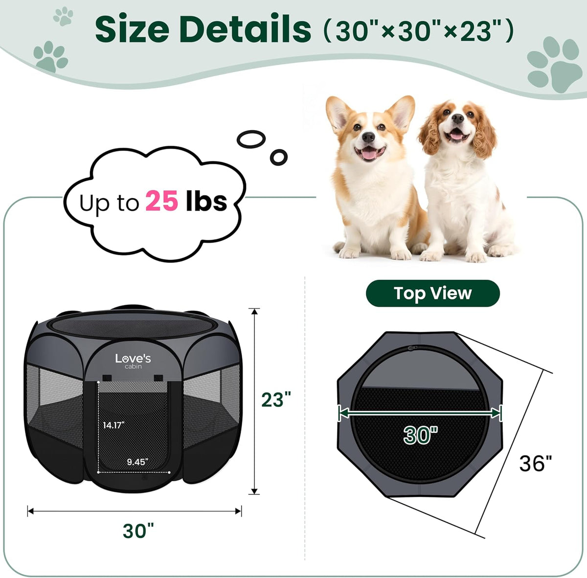 Love's cabin Pet Puppy Dog Playpen, Medium Dog Tent Crates Cage Indoor/Outdoor, Portable Playpen for Cat, Foldable Pop Up Dog Kennel Playpen with Carring Case, Removable Zipper Top, Dark Grey