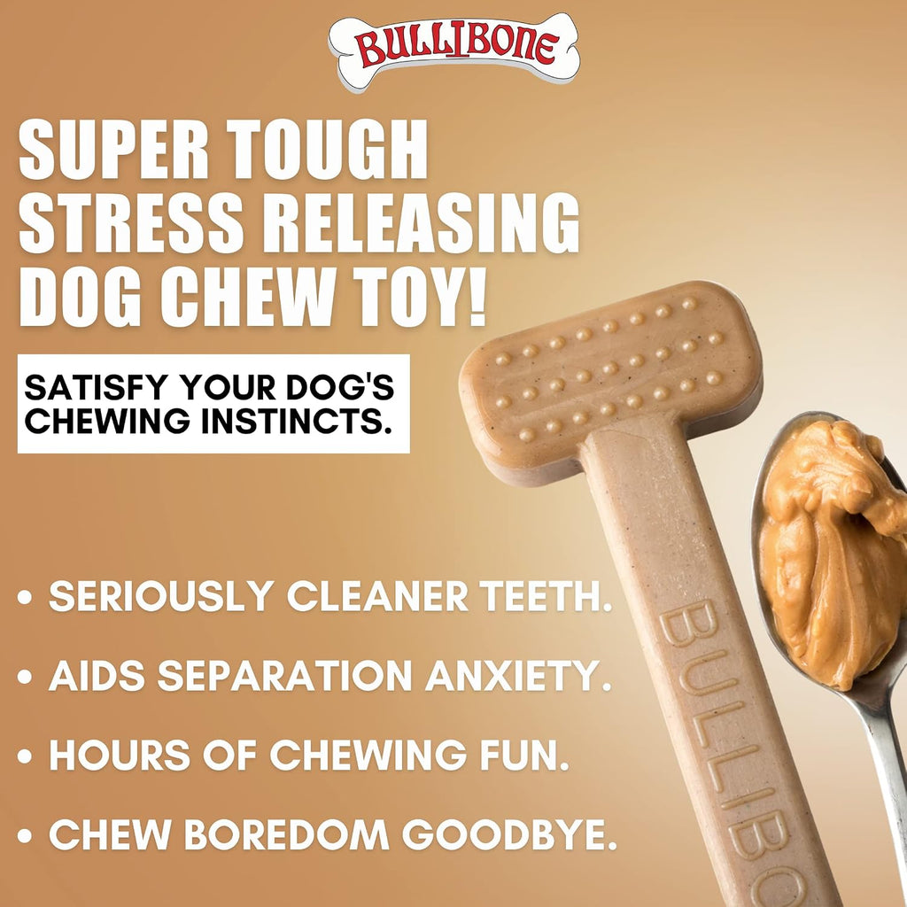 Bullibone Nylon Dog Chew Toy for Aggressive Chewers - Dental Hygiene Bone with Peanut Butter Flavor, Durable Tough Chew Toys for Extra Large Dogs, Indestructible Dog Bone - 2 Pack