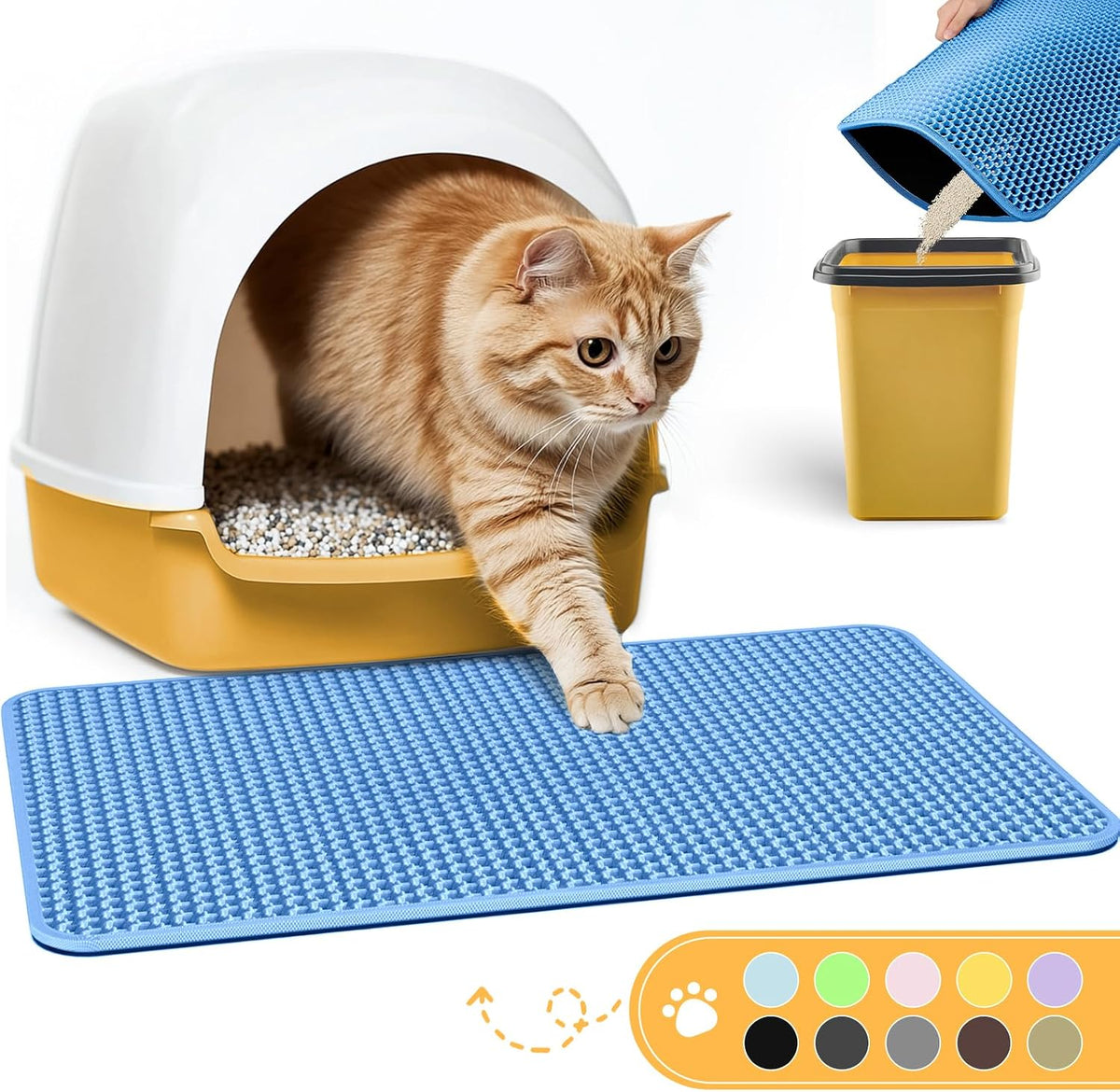 Powools Cat Litter Mat, 30 x 24 in, Waterproof, Non-Slip, Blue | Litter Trapping Mat, Easy to Clean, Litter Box Mat, Urine-Proof, Cat Toilet Training Systems Accessories, Indoor Cats