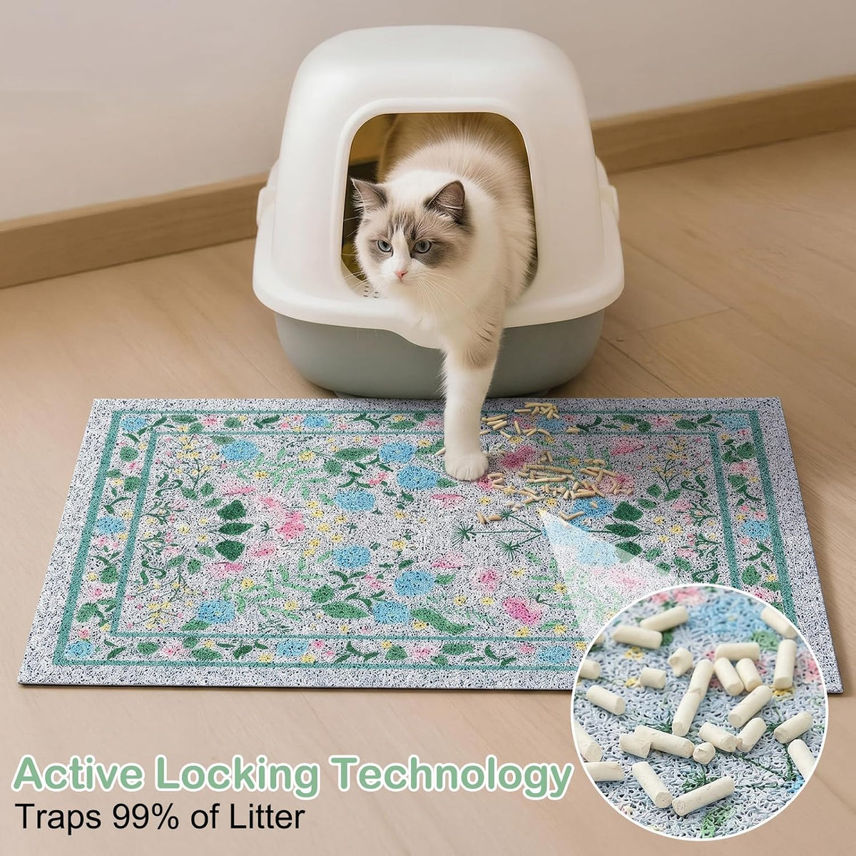 Glittme Cat Litter Mat, 40"x30" Non-Slip Washable Trapping Mat for Cats | Litter Trapping Mat With Thick PVC Coil To Catch Scatter, Soft On Paws And Waterproof Bottom To Protect Floors