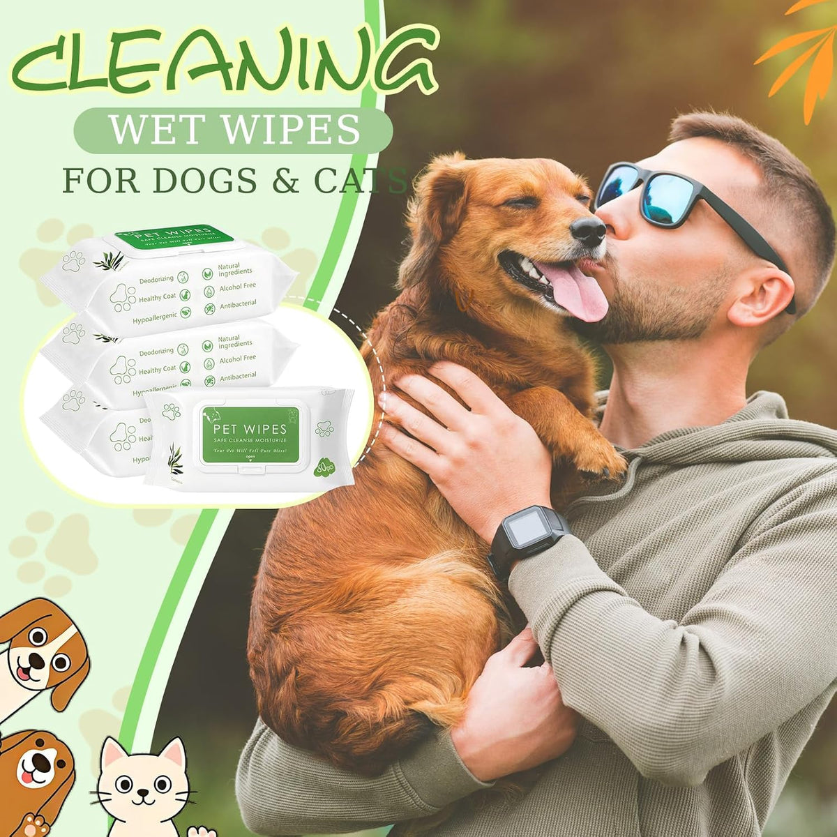 Treela 10 Pack Dog Pet Wipes, 80 Count Paws Body, Tea Tree Flavor