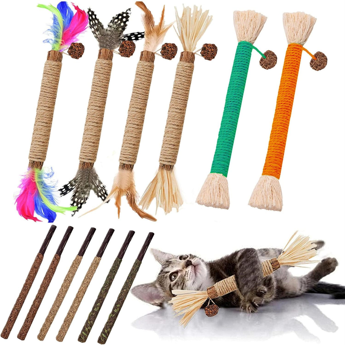 12 Pack Silvervine Cat Chew Sticks - Natural Kitten Toy for Cats