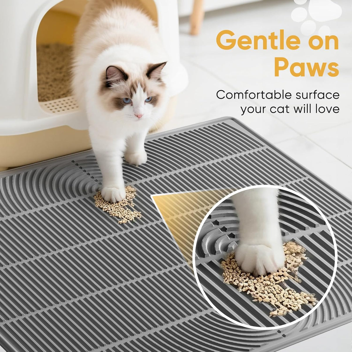 TRZZ XXL Cat Litter Mat, Large Silicone Waterproof Mat, Gray