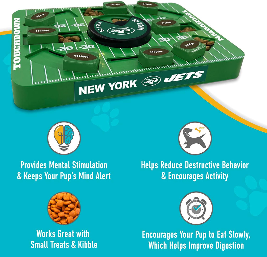 Pets First NFL New York Jets Large Puzzle Toy for Dogs, Slow Feeder Board for Pets, New Bigger Size, Interactive Doggie Treat Toy