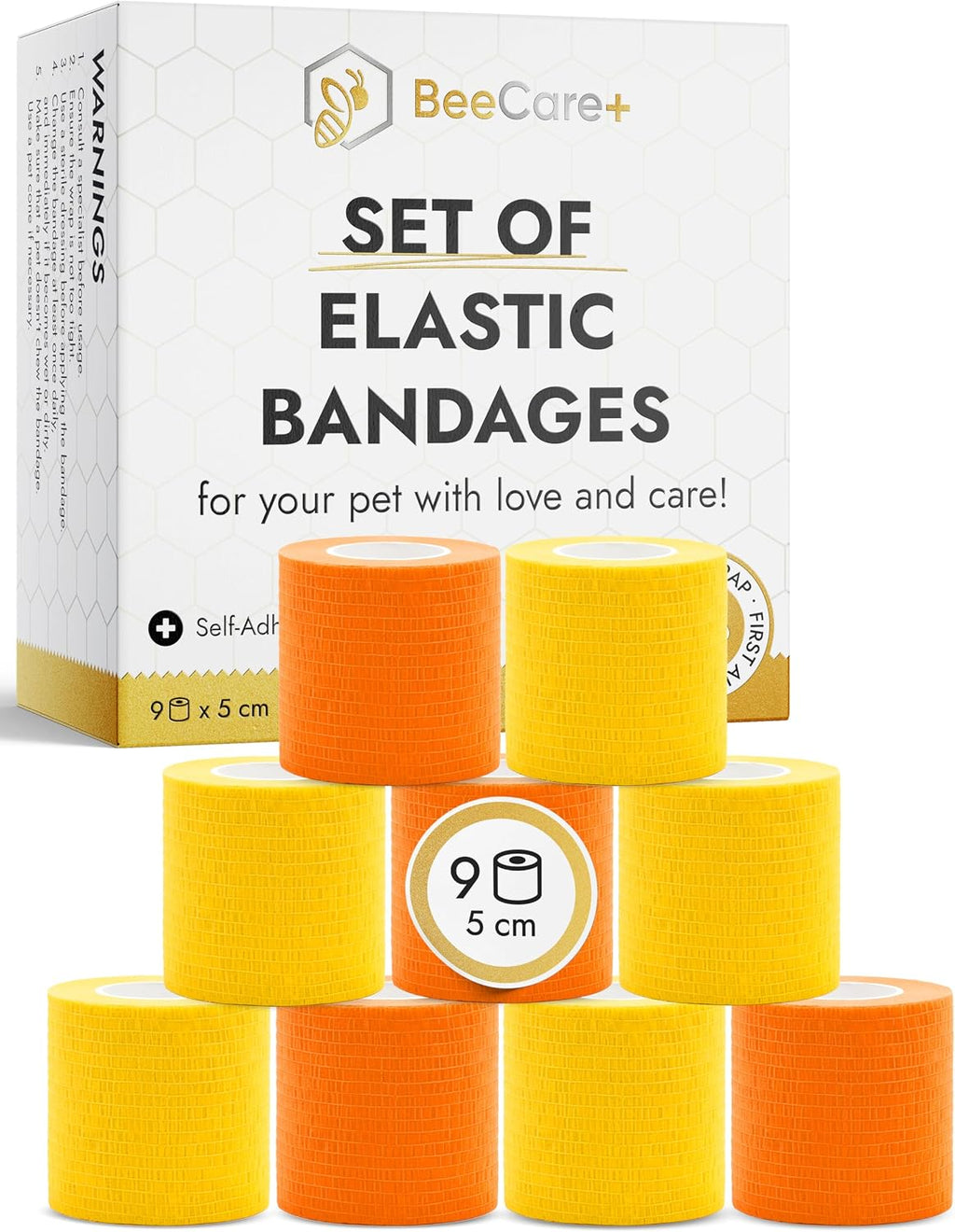 Self-Adhering Elastic Dog Bandages for Wounds – Cat & Dog Bandage Prevents Licking and Scratching – Made from Natural Rubber Latex, the Wrap Sticks to Itself – Set of 9 x 5 cm Rolls