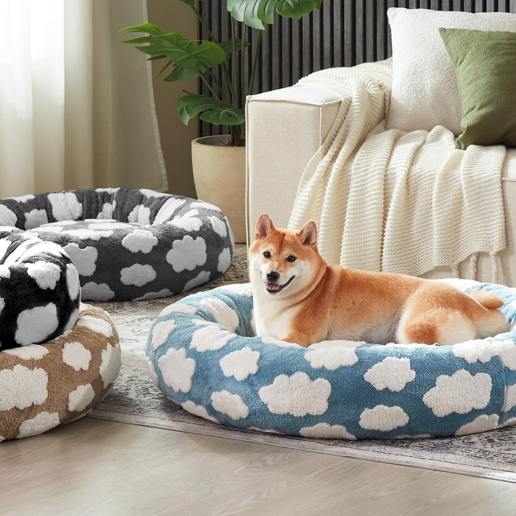 JOEJOY Jacquard Donut Round Dog Bed, Grey, 36x36x8in, Large Sized Dog