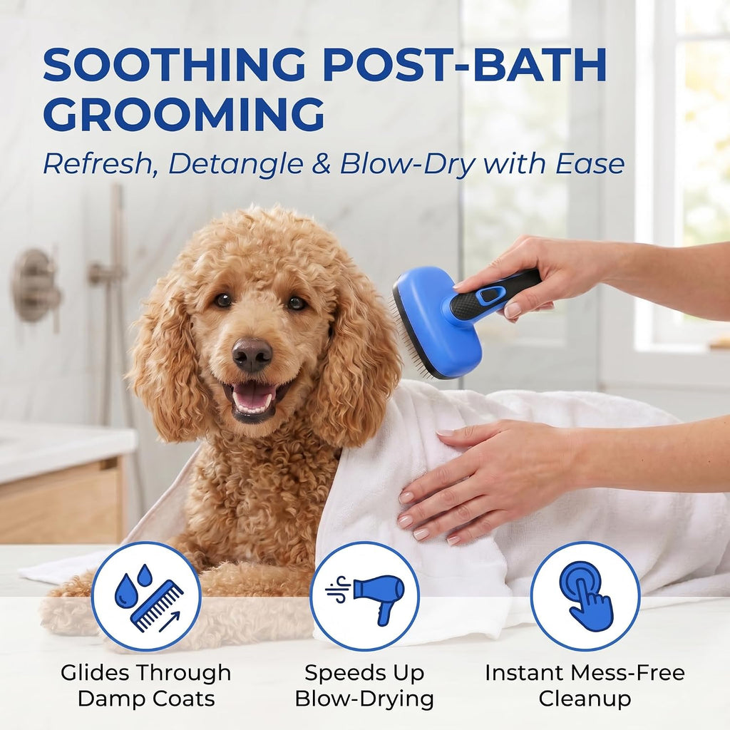 Self Cleaning Slicker Brush for Dog and Cat Shedding, Blue