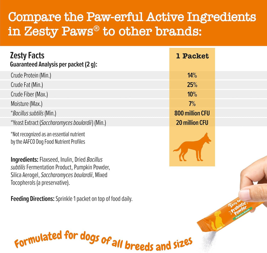Zesty Paws Probiotics for Dogs - Powder Meal Topper for Dogs, Pumpkin 30 ct