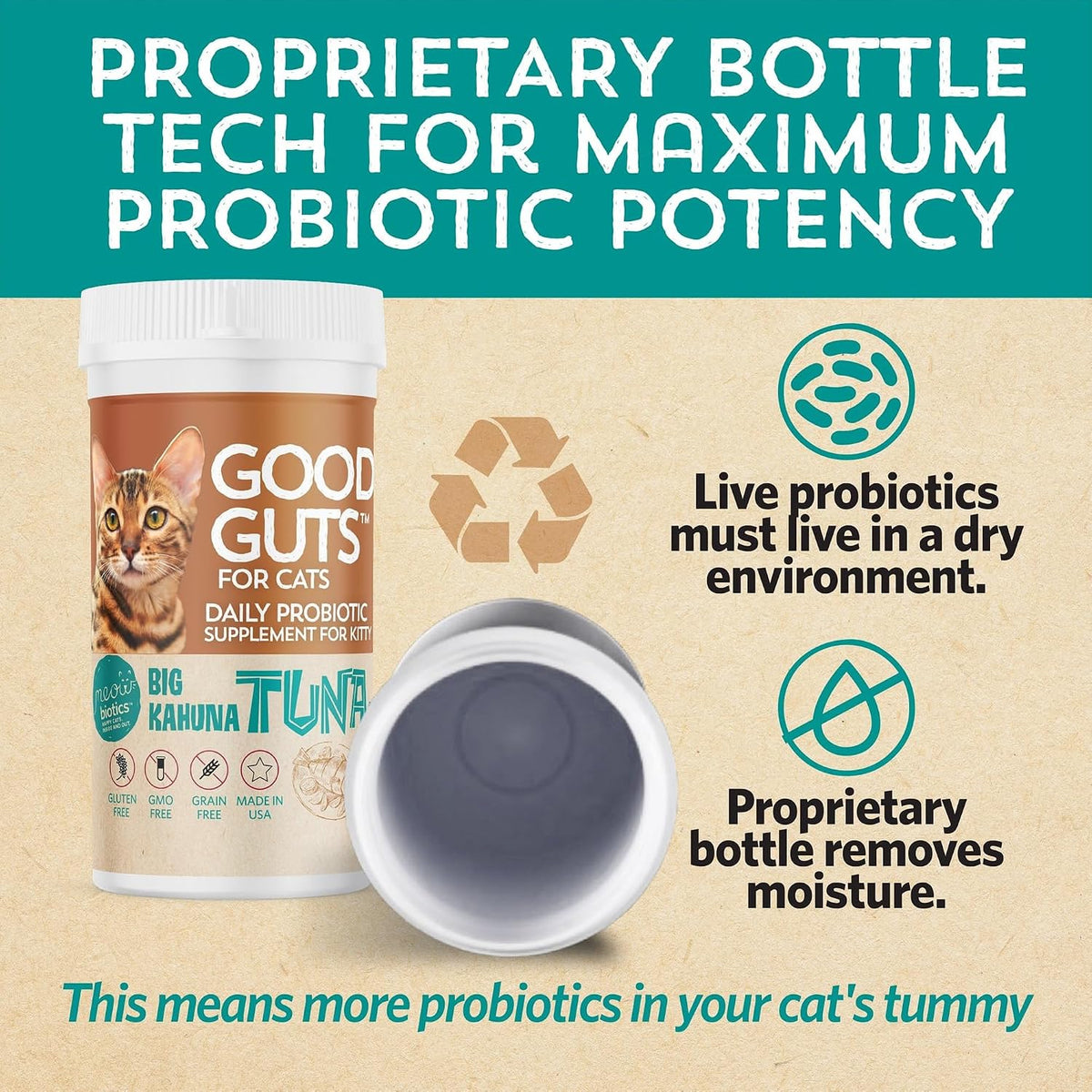 Meowbiotics Good Guts Probiotic Powder for Cats, Tuna Flavor, 30 Days