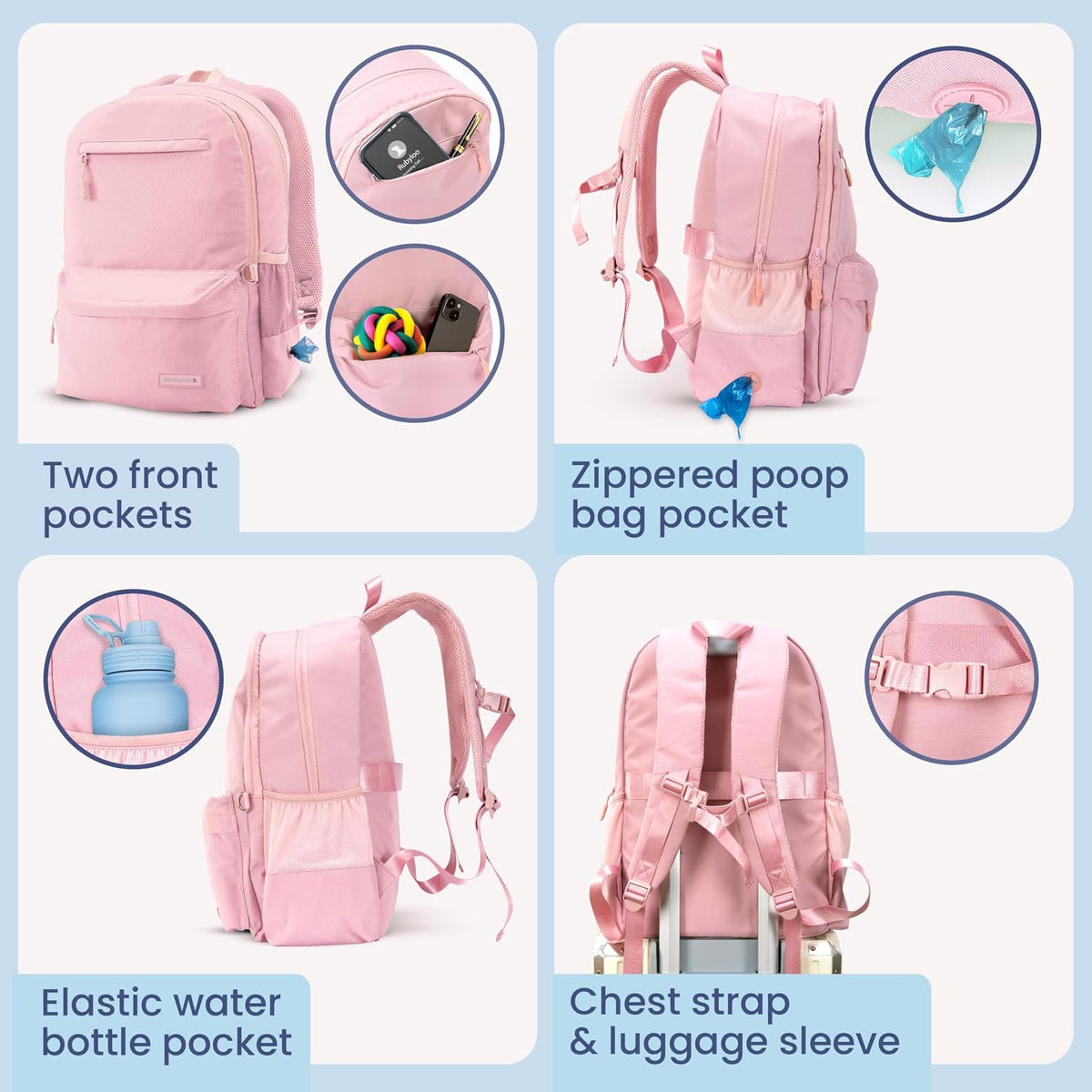 Rubyloo Dog Travel Backpack for Supplies - Dog Diaper Bag with Travel Bowls | 2 BPA-Free Bowls; Food Container & Treat Pouch; Placemat; Laptop Sleeve; Poop Bag Dispenser, Hiking, Camping & Road Trips,