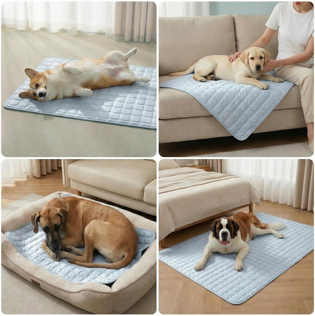 FunFurry Cooling Mat for Dogs，30"X20" Medium Size Pet Pad，Q-Max>0.5 Rapid Cooling Dense Weave Fabric，Washable Kennel Mat with Non-Slip Bottom (Light Blue, M)