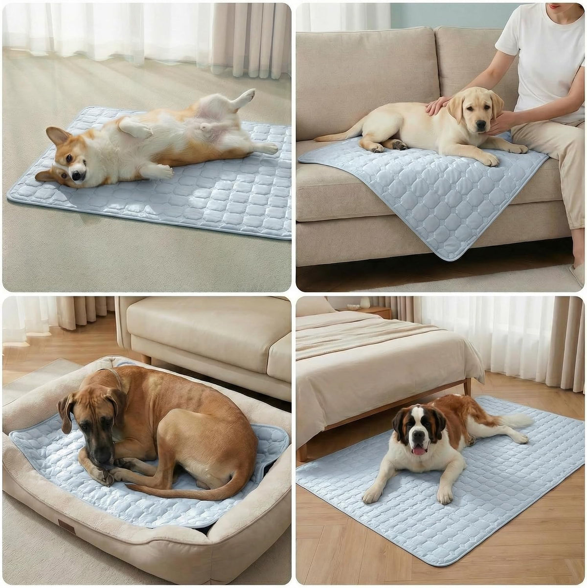 FunFurry Cooling Mat for Dogs，30"X20" Medium Size Pet Pad，Q-Max>0.5 Rapid Cooling Dense Weave Fabric，Washable Kennel Mat with Non-Slip Bottom (Light Blue, M)