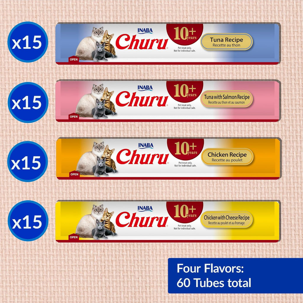 INABA Churu Senior Lickable Cat Treats, Tuna Chicken Variety, 60ct
