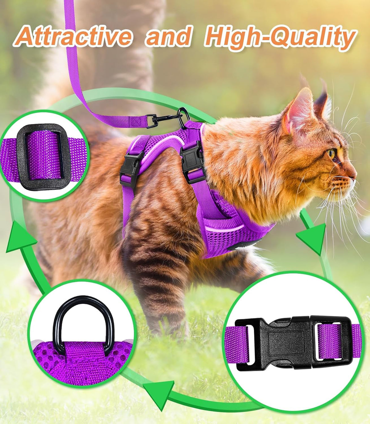 Halypet Cat Harness and Leash Set [ MAX Safety Third Generation ] Escape Proof Soft Adjustable Cat Leash Breathable Comfortable Vest Easy to Wear Kitten Harness for Outdoor Walking Purple Small