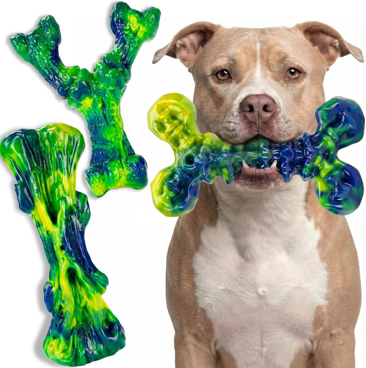 Kseroo Dog Chew Toys, 3-Pack, Peanut Butter, Medium & Large Dogs, Green | Indestructible, Heavy Duty, Rock-Hard Solid Nylon Bones for Medium/Large Dogs 25-100lbs, Tough, Long-Lasting, Keep Them Busy