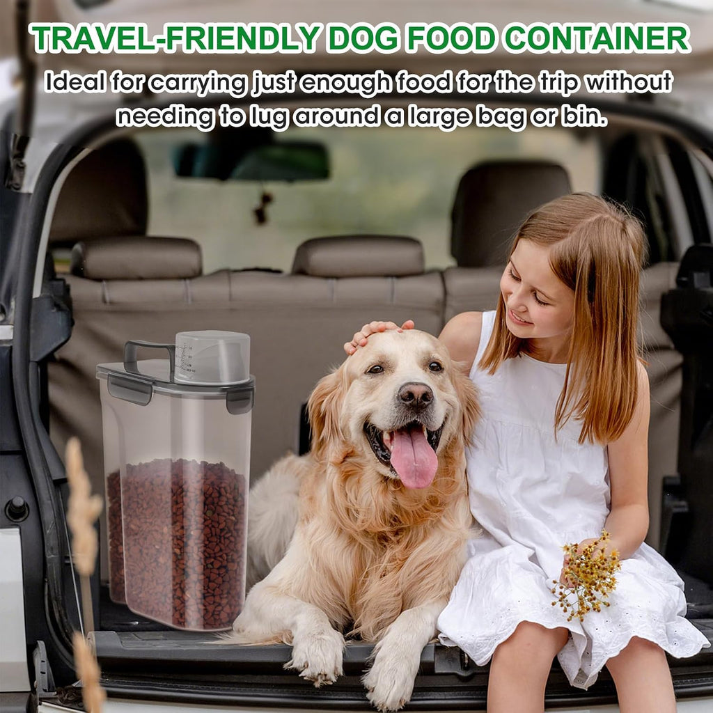 TBMax 5 Lbs Cat Dog Food Storage Container, Secondary Pet Food Storage Container Beyond a Large Dog Food Bin for Daily Use, Easy-Pouring Bird Seed Dispenser, Travel Kibble Holder -Transparent Grey