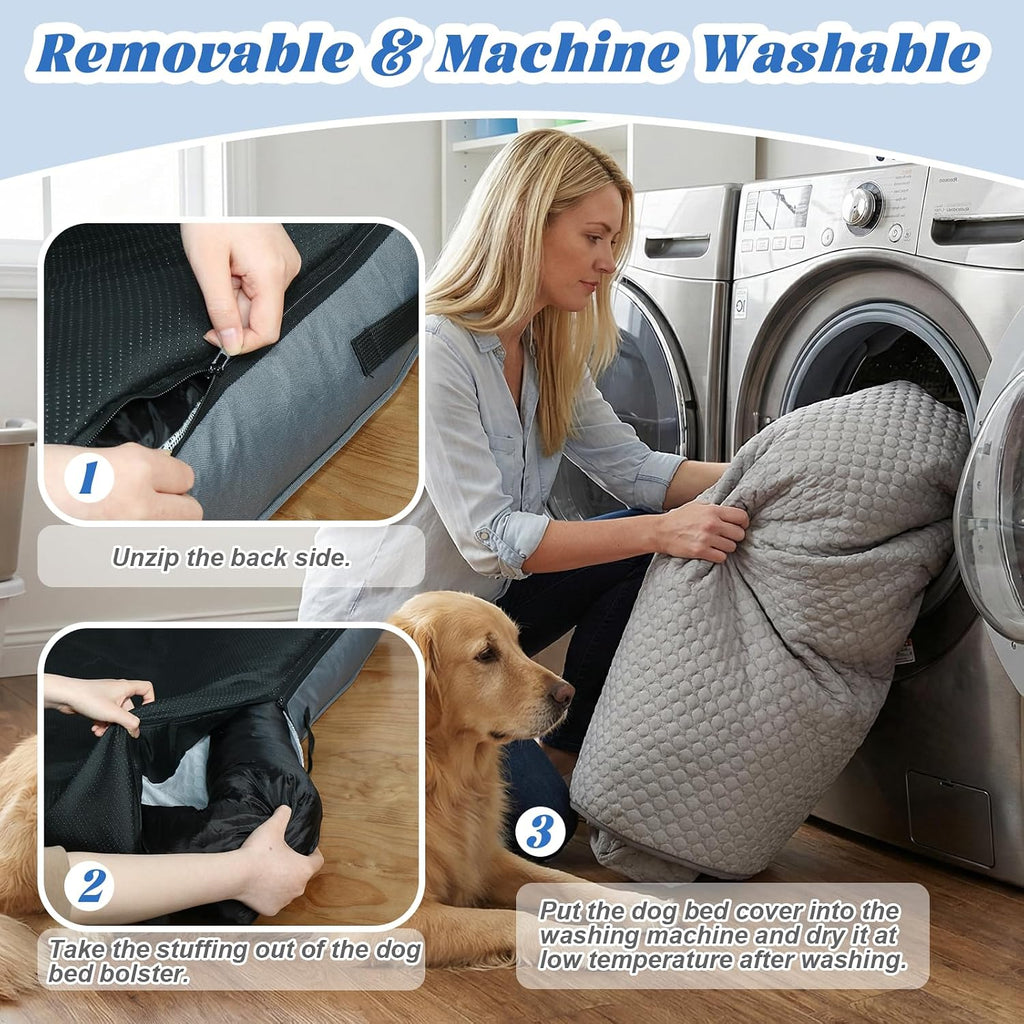 GGIB Dog Bed Mat with Bolster Pillow Washable Dog Couch Cover Breathable Pet Couch Bed Protector Indoor(Small, Cooling Grey)