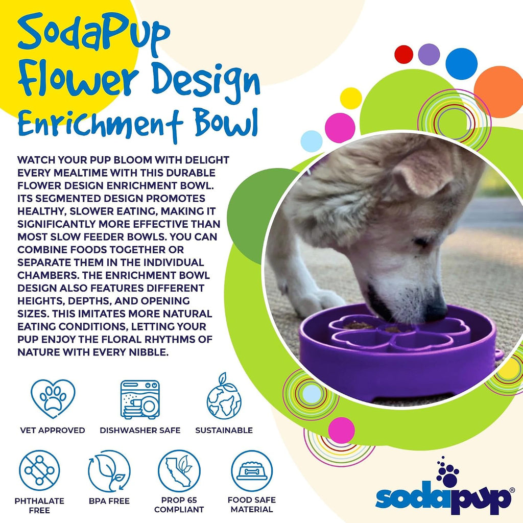 SodaPup Flower Design Enrichment Bowl – Durable Slow Feeder Bowl Made in USA from Non-Toxic, Pet-Safe, Food Safe Material for Mental Stimulation, Slowing Down Eating, Healthy Digestion, & More