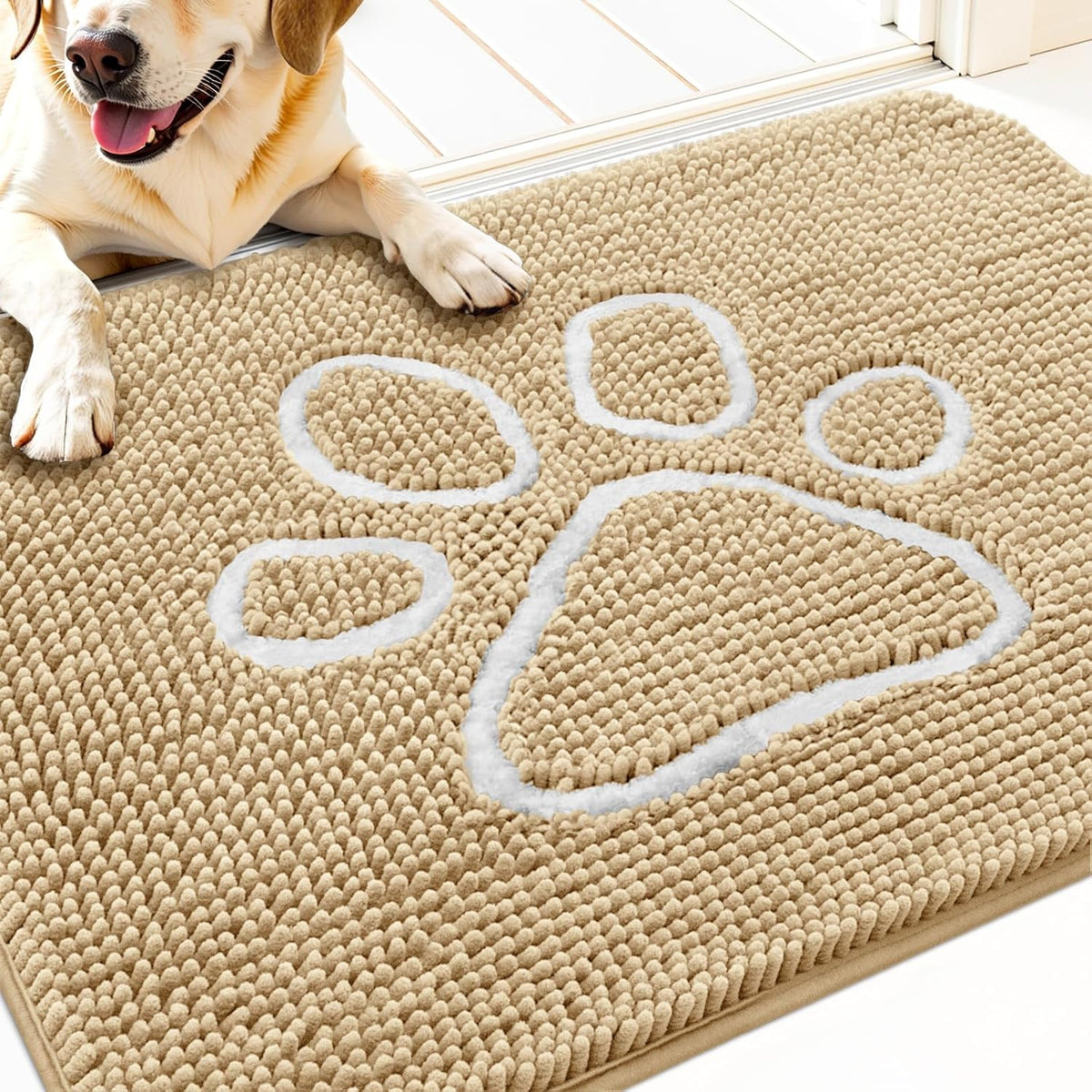 OLANLY Dog Door Mat for Muddy Paws 32x20, Paw Print Design Chenille Mud Mat
