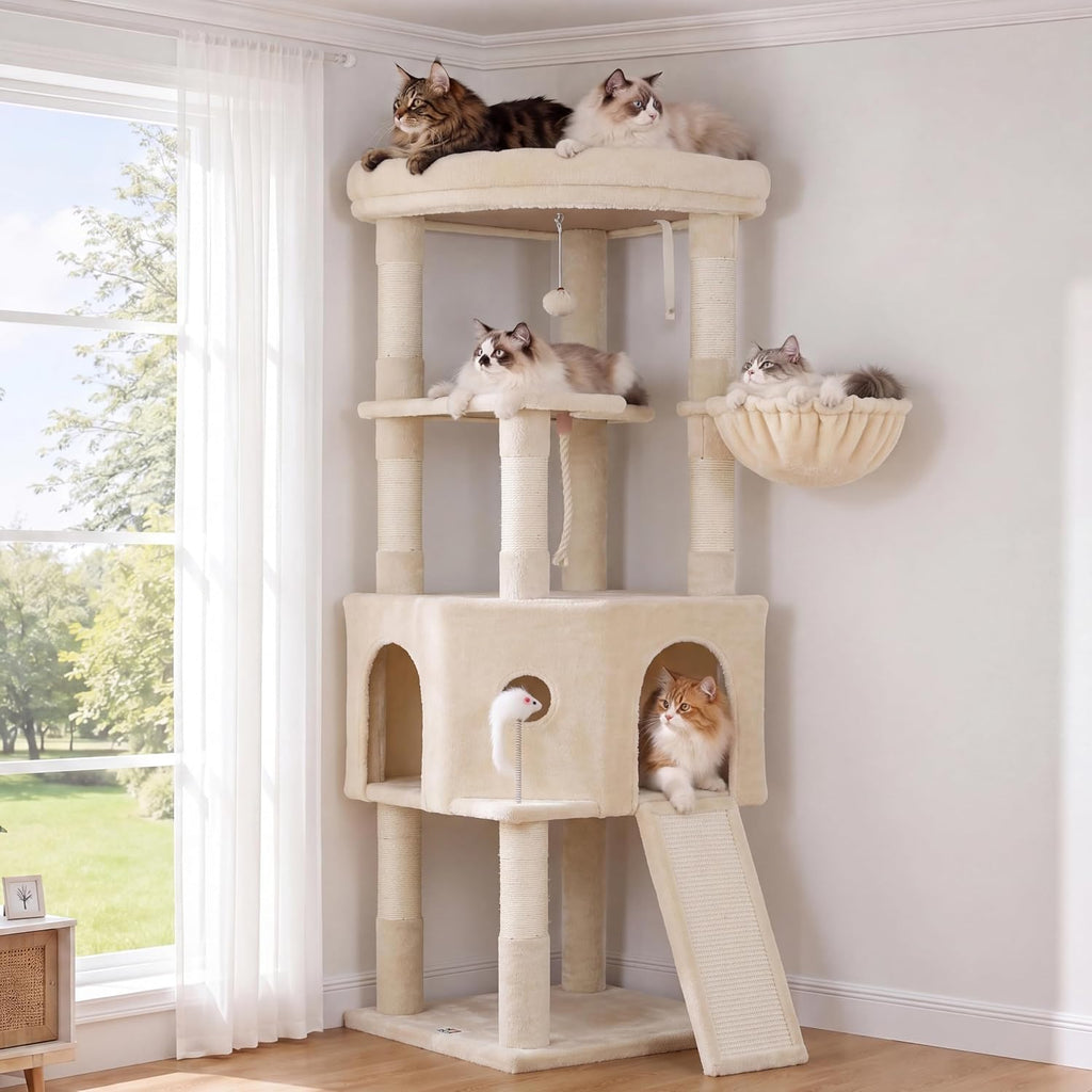Cat Tree, 61 Inch Tall Cat Tower, Diamond-Shaped Cat Cave VCT001MJ