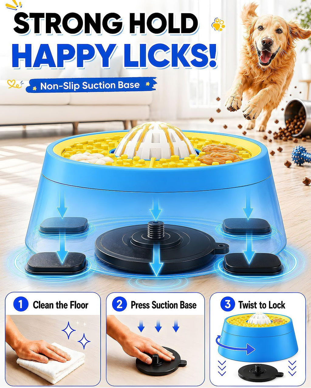 Interactive Slow Feeder Dog Bowl with Rolling Lick Ball for Liquid Treats