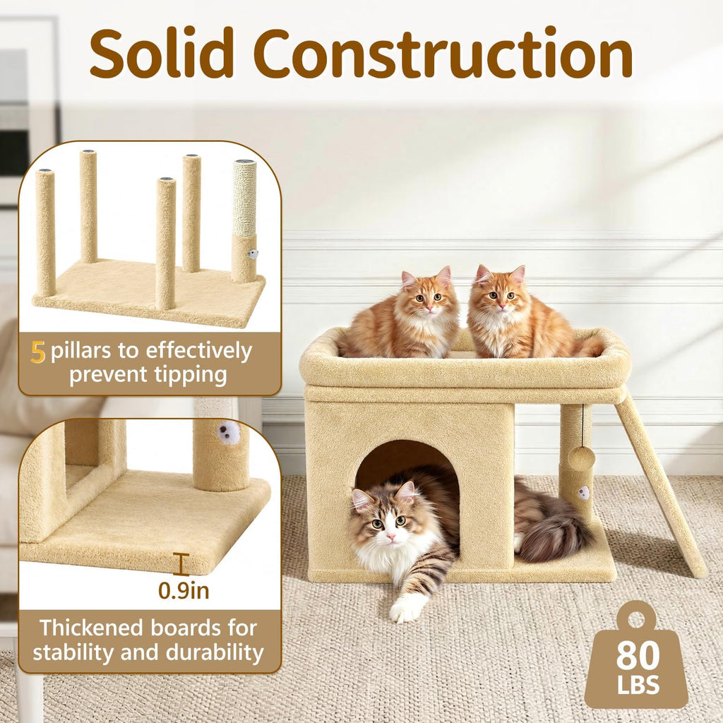 Cat Tree Tower with 15.7x23.6 Perch Bed for Indoor Cats, Beige