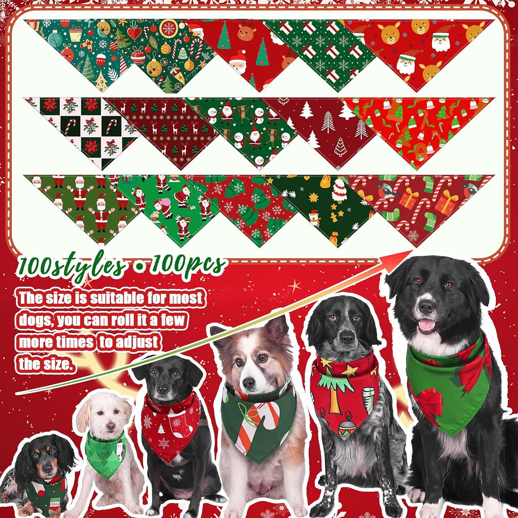 Huhumy 100 Pcs Christmas Dog Bandanas Bulk Bandanas for Medium Large Dogs