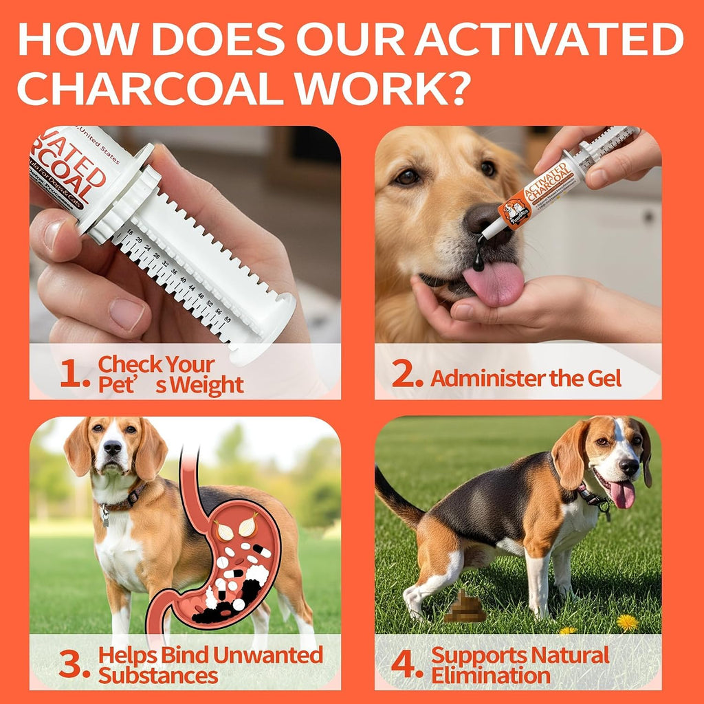 Activated Charcoal First Aid Kit -Emergency Support for Dogs, Cats & Puppies, Natural Charcoal Formula for Digestive Balance, Camping & Home Essential Oral Anti Diarrhea Digestive (60ml 2Tubes)