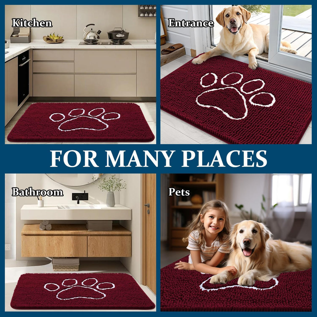 OLANLY Dog Door Mat for Muddy Paws 47x17, Paw Print Design Chenille Mud Mat