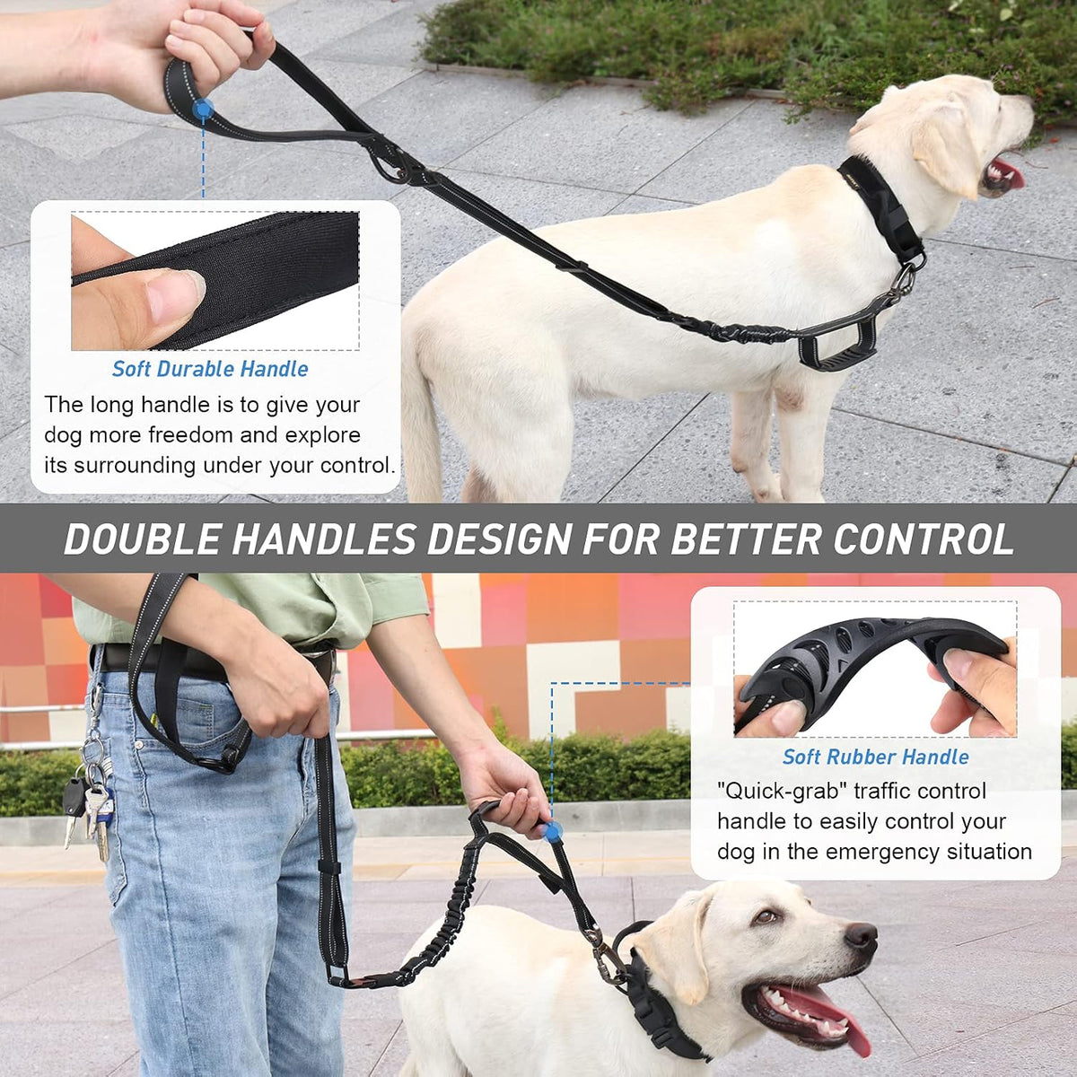 Hotsky Tactical Bungee No Pull Strong Dog Leash,Reflective Black,4-6FT