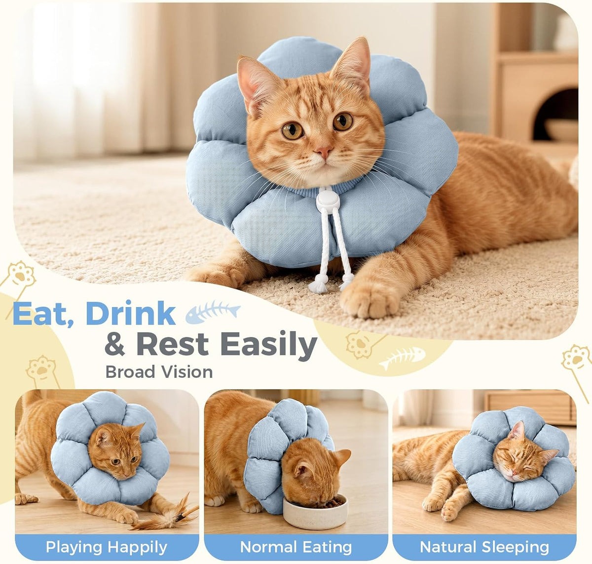 Avont Soft Cat Cone S Grayishblue Post-Surgery Anti-Lick Adjustable