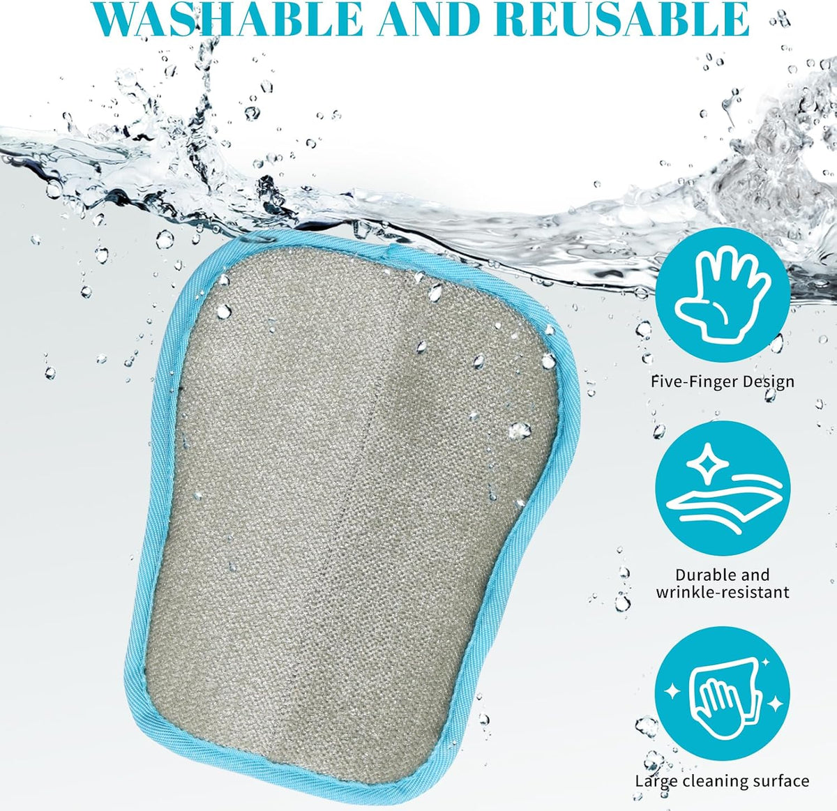 Pet Hair Removal Gloves, Blue and Black Colors, Static Hair Removal, Adjustable Strap, Reusable for Clothing, Sofa, Car Seat, Set of 2