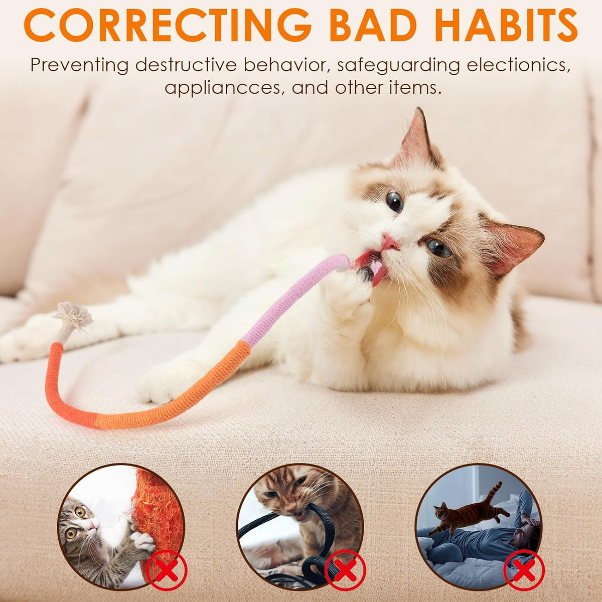 TINDTOP Cat Toys Chew Ropes, 3 Pack Interactive Cat Nip Kicker Toy | for Indoor Kittens, Teeth Cleaning Toy for All Breeds, 19.5 Inches (50cm)