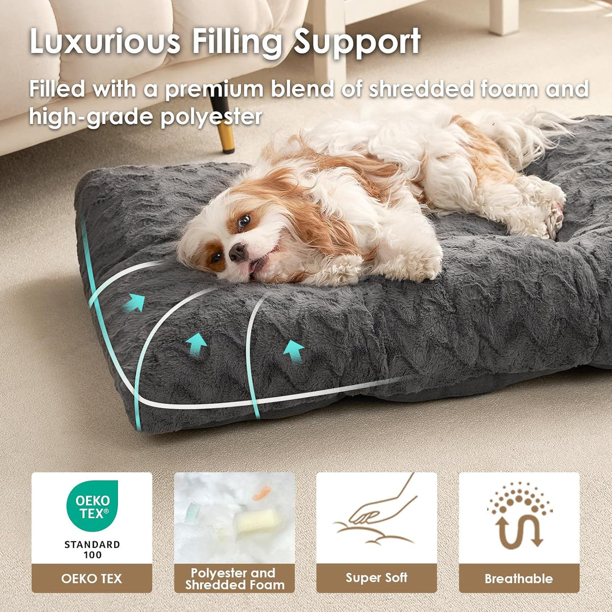 EHEYCIGA Washable XL Dog Beds Large Sized Dog, 41x27 Inch Pet Bed, Charcoal
