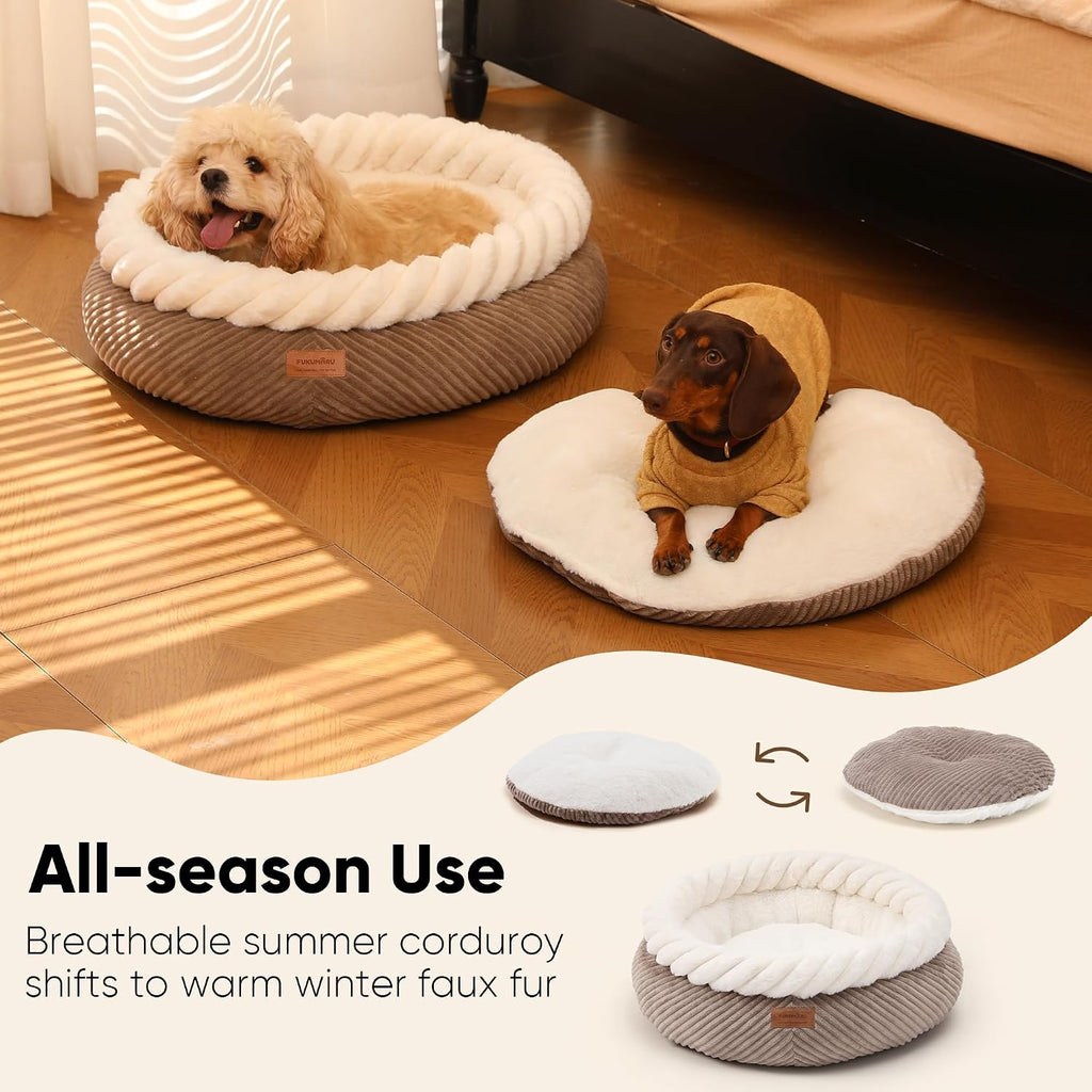 FUKUMARU Cute Cat Bed, 25in Large Round Cat Beds for Indoor Cats, Washable