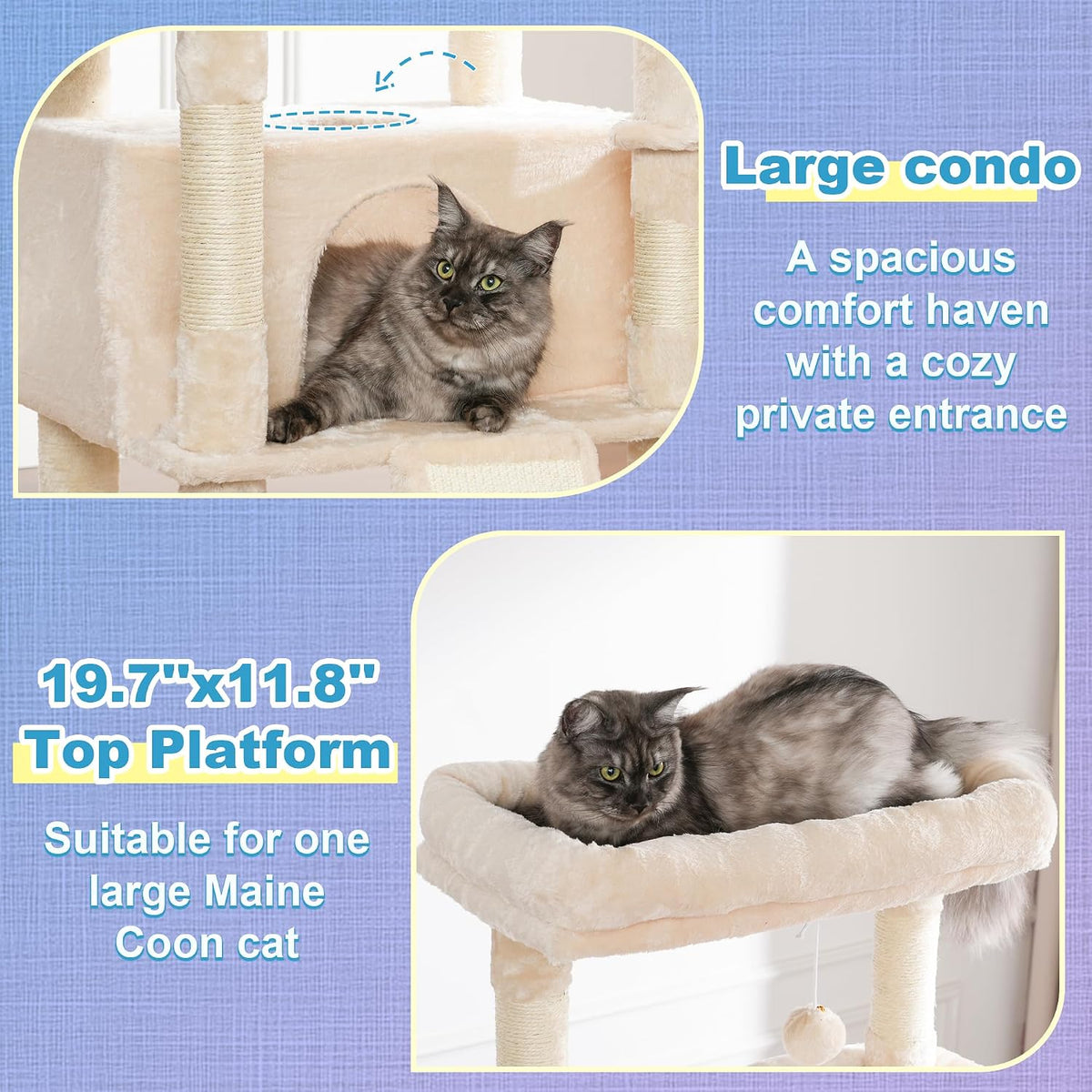 Hey-brother Cat Tree Tower with Extra Large Platform and Basket, MPJ080M